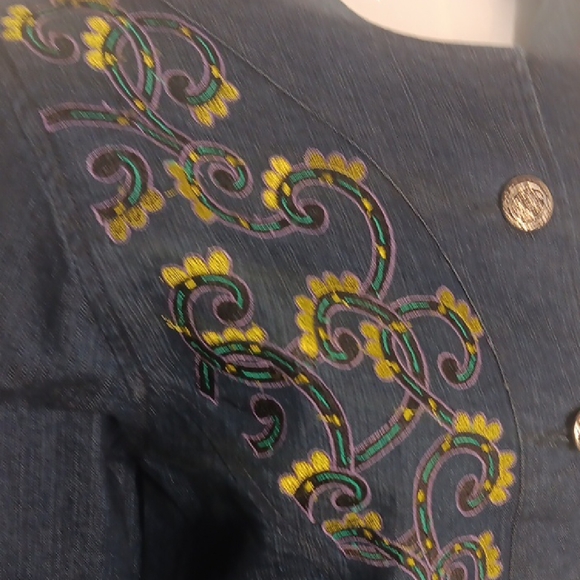 Choices Dark Blue Embroidered Jean Jacket - Picture 4 of 8